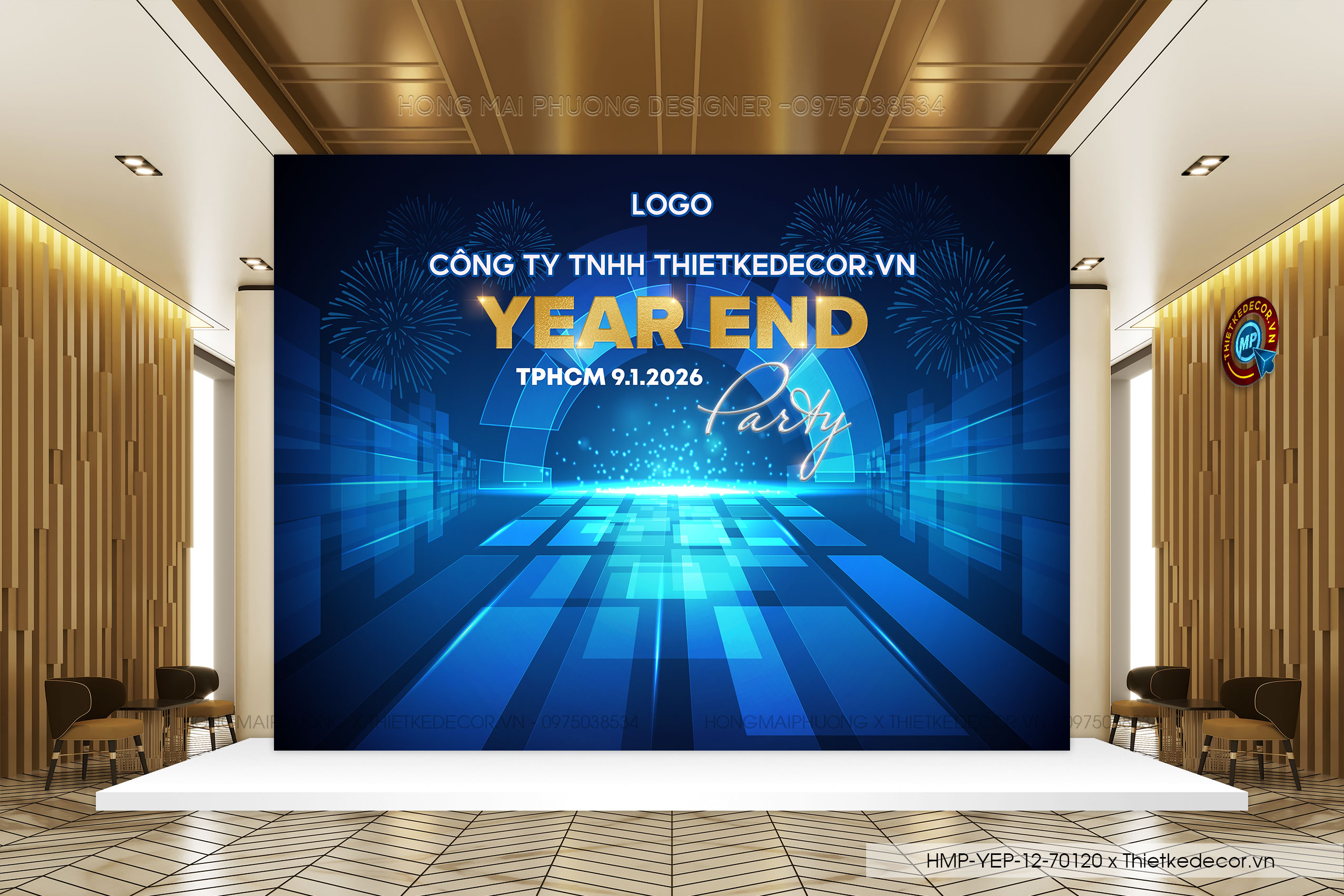 File thiết kế tiệc Tất niên 2025, Year End Party 2025 tone xanh in bạt